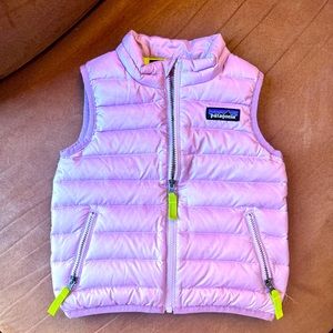 Patagonia Kids Puffer Vest in Light Pink and Neon Green